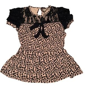 Twelve By Twelve Leopard Lace Trim Sheer Fitted juniors Size Small Shirt Y2K